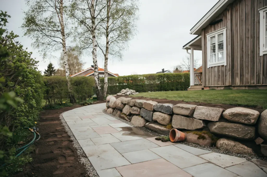 stens ttning och st dmur i tr dg rden smarta l sningar som lyfter tomtens utseende och funktion